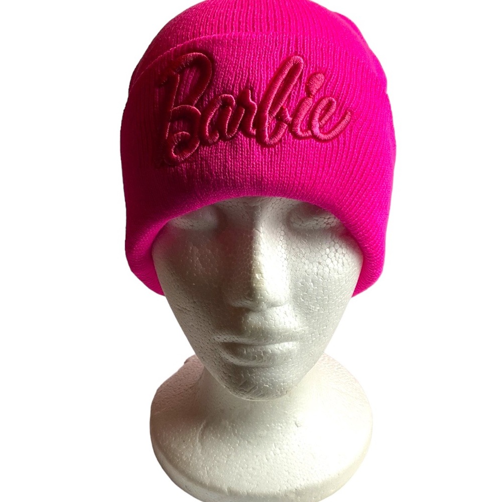 Barbie Women’s & Girls Embroidered Logo Beanie Pink Knitted Hat Skully Winter